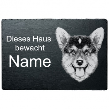 Schiefertafel Hund - Corgi 20x30 cm | schwarz